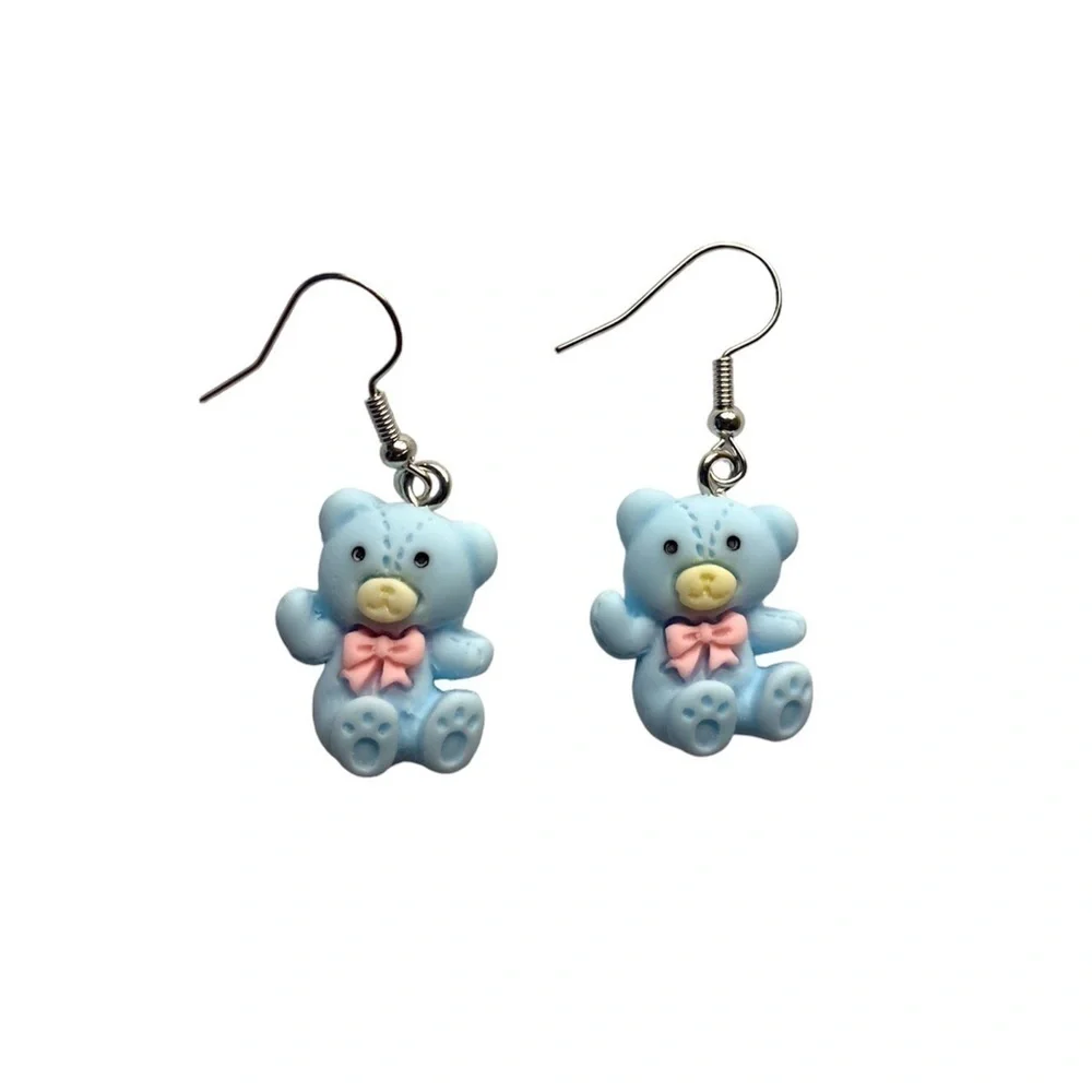Blue Teddy Bear Earrings 🧸